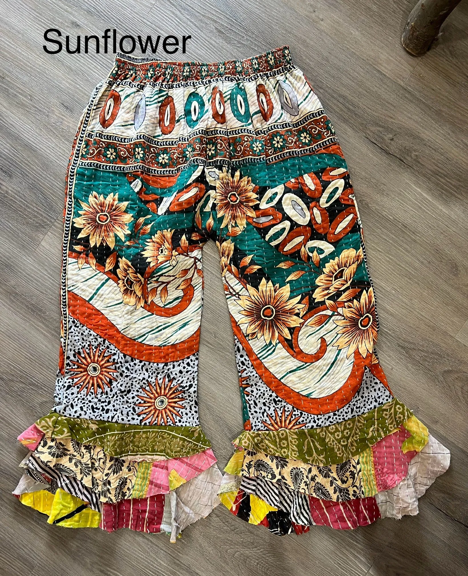 Kantha Sunrise Ruffle Pant "Sunflower" by Jaded Gypsy
