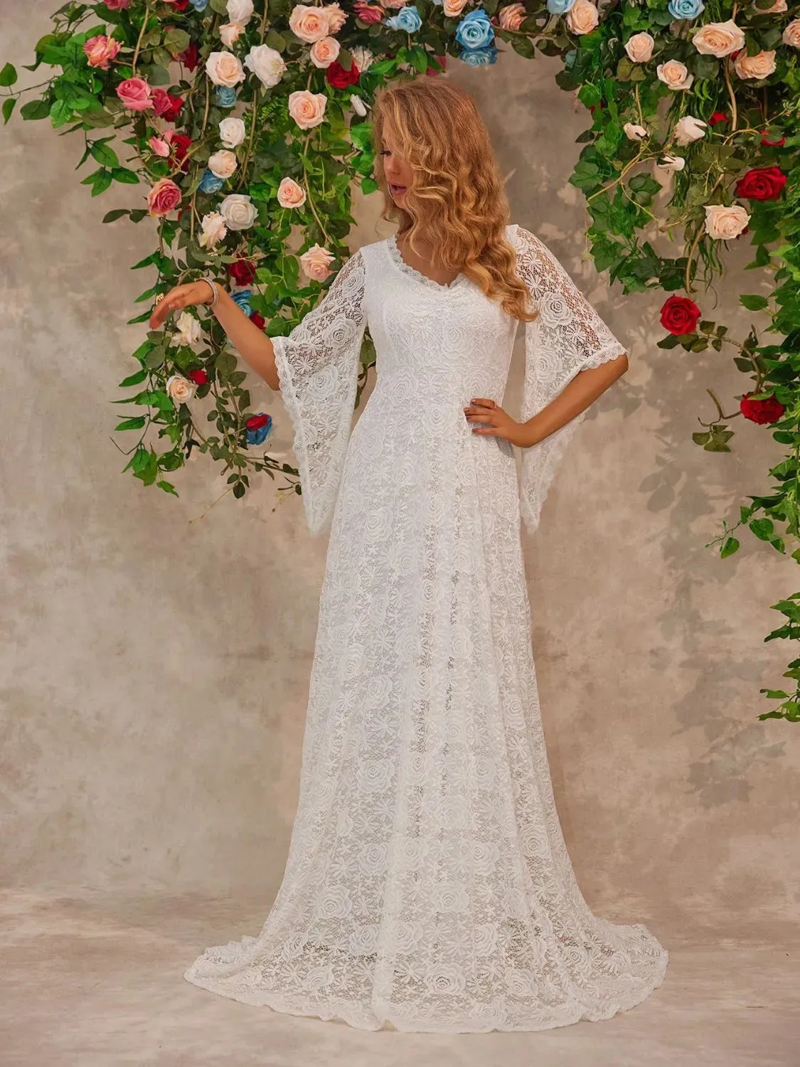 Lace V-Neck Floor length Dress