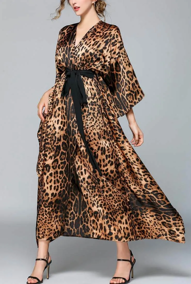 Leopard Printed Loose V-neck Maxi Dress