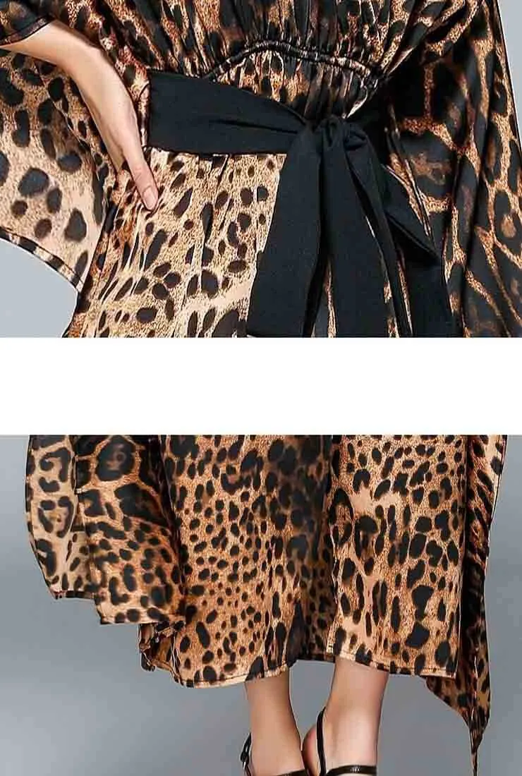 Leopard Printed Loose V-neck Maxi Dress