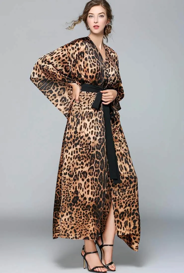 Leopard Printed Loose V-neck Maxi Dress