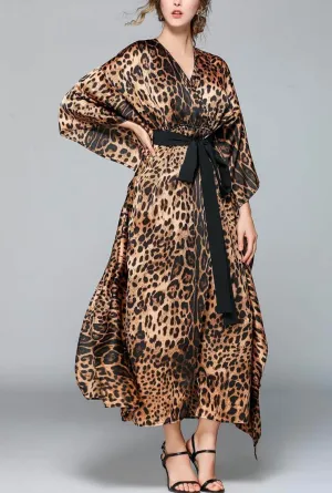 Leopard Printed Loose V-neck Maxi Dress
