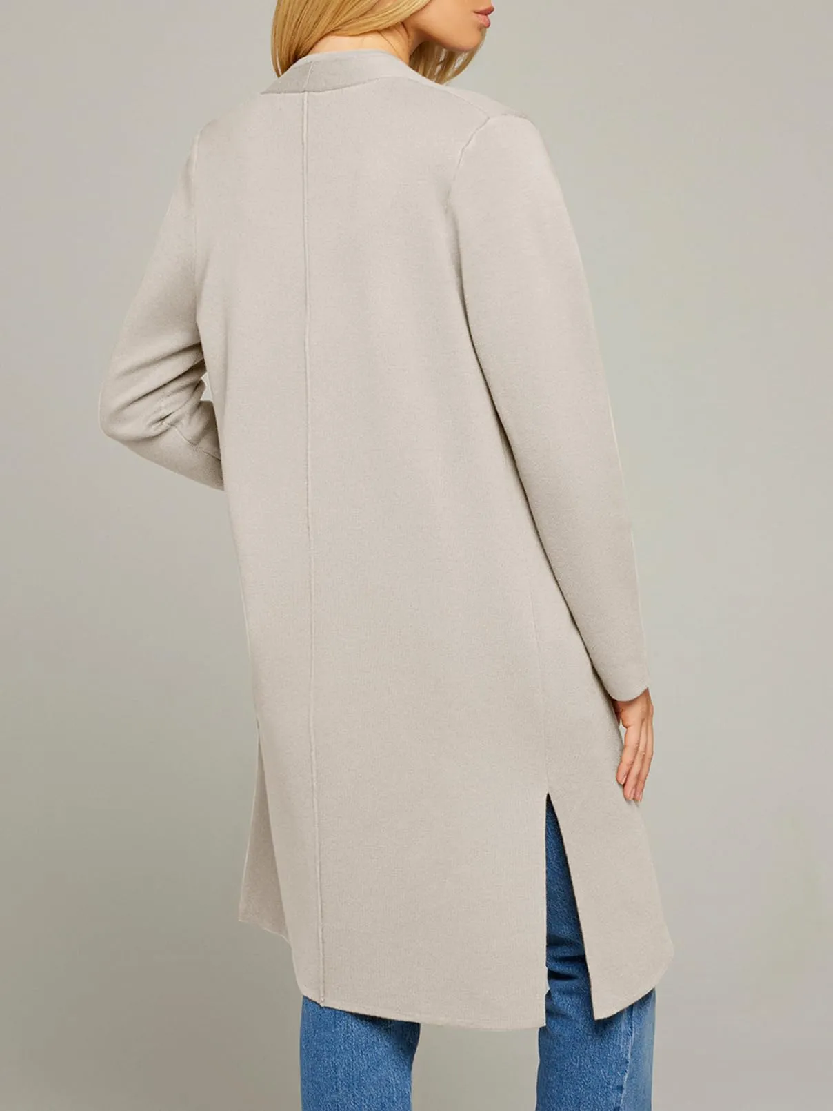 MEROKEETY Women's 2024 Long Sleeve Cardigan Sweaters Lapel Open Front Casual Knit Coatigan Jackets, Apricot, S