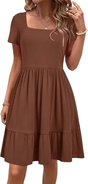 Mini Dresses for Women Summer Casual Short Dress Formal Short Sleeve Business Outfits Ruffle Beach Vacation Sundress