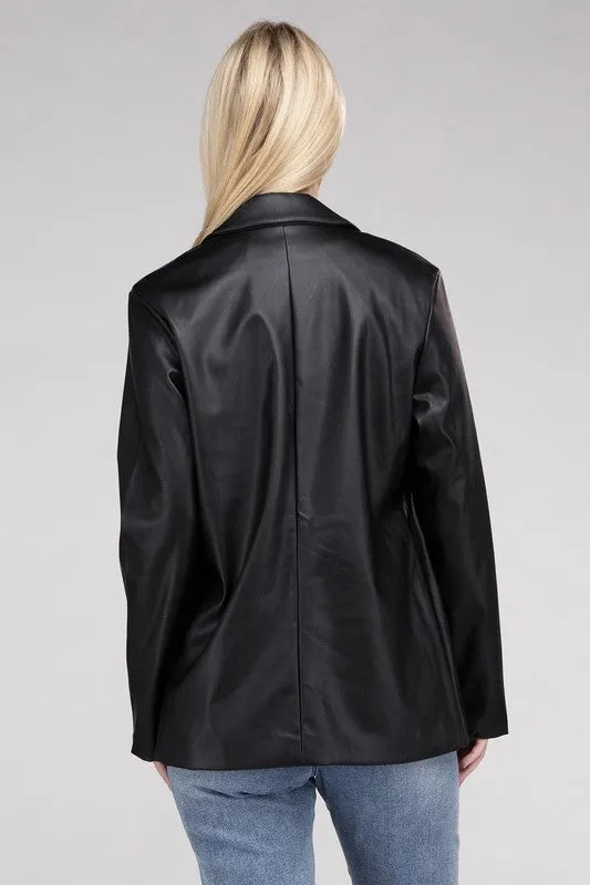 Premium Cognac Faux Legan Leather Blazer