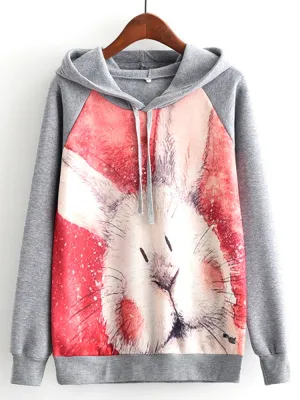 Print Patchwork Hooded Women Hoodies