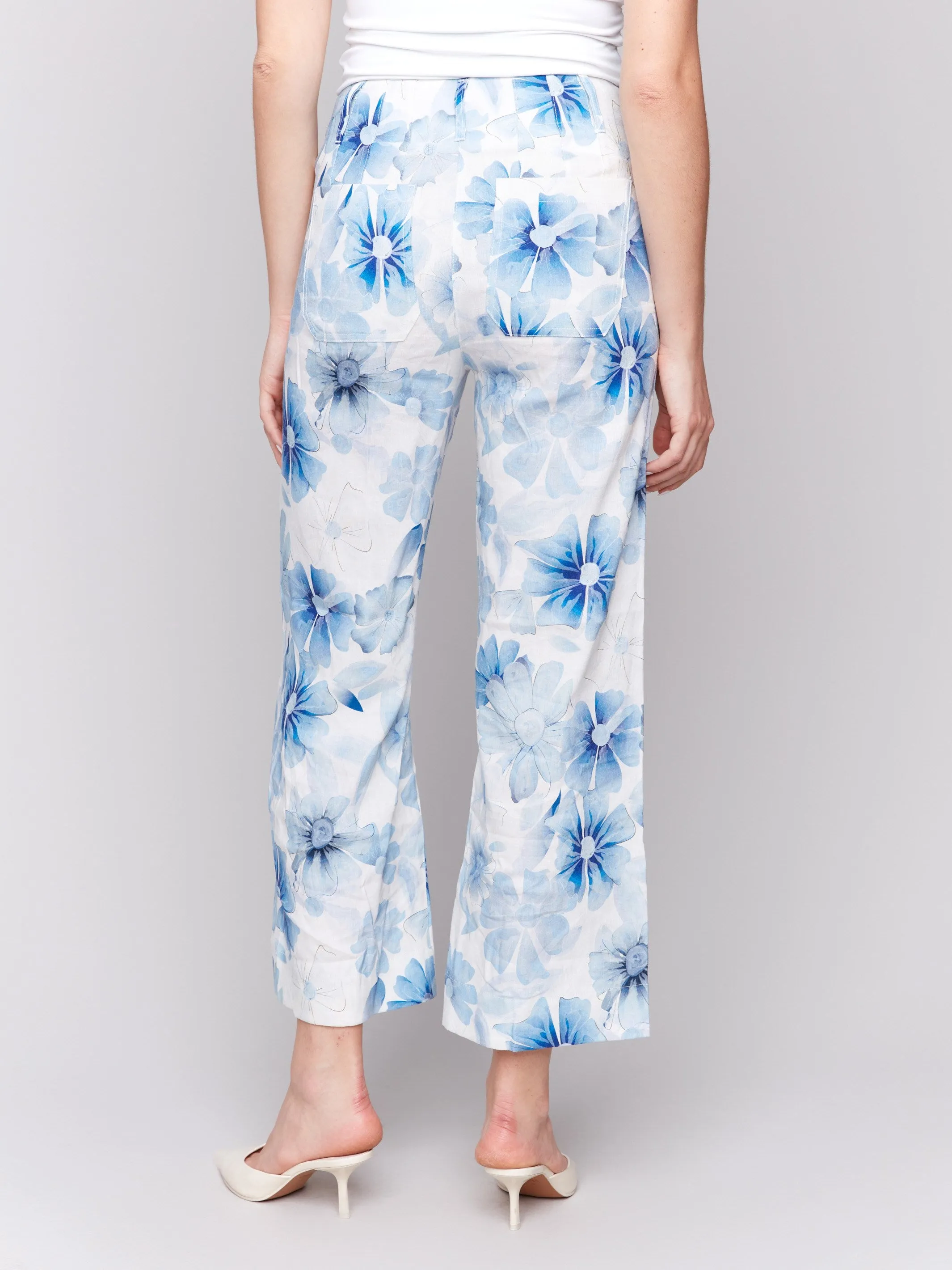 Printed Cropped Linen Blend Pants - Celestial