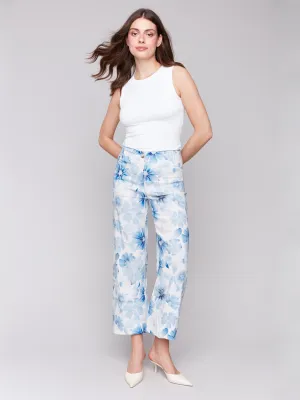 Printed Cropped Linen Blend Pants - Celestial
