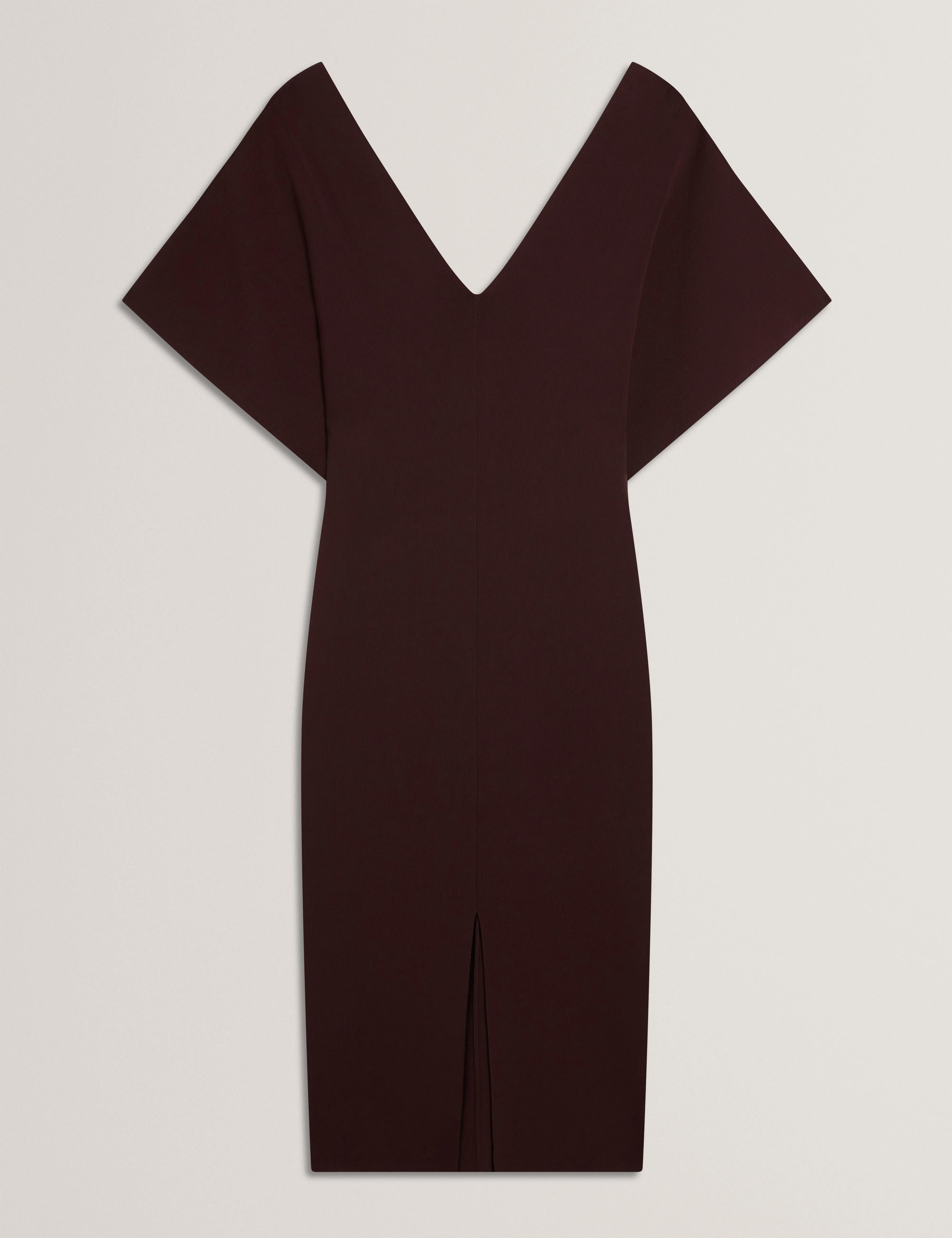 Rebexxa V-Neck Knitted Midi Dress Dk-Brown