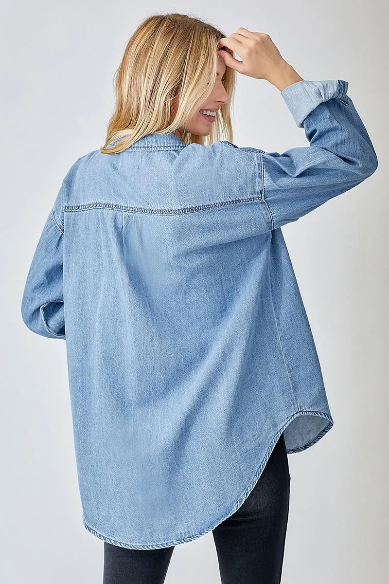 Relaxed Fit Denim Shirt - Plus Size