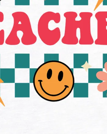 Retro Teacher Checkered Short Sleeve Graphic Tee | White