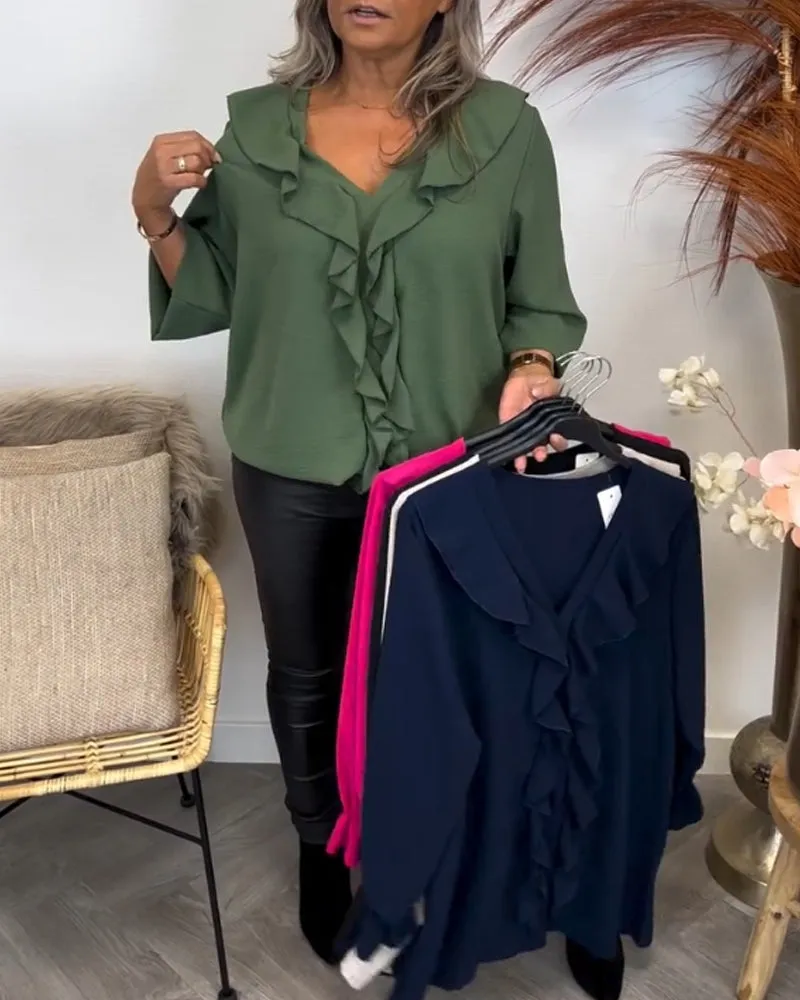 Ruffle Solid Color Elegant Top