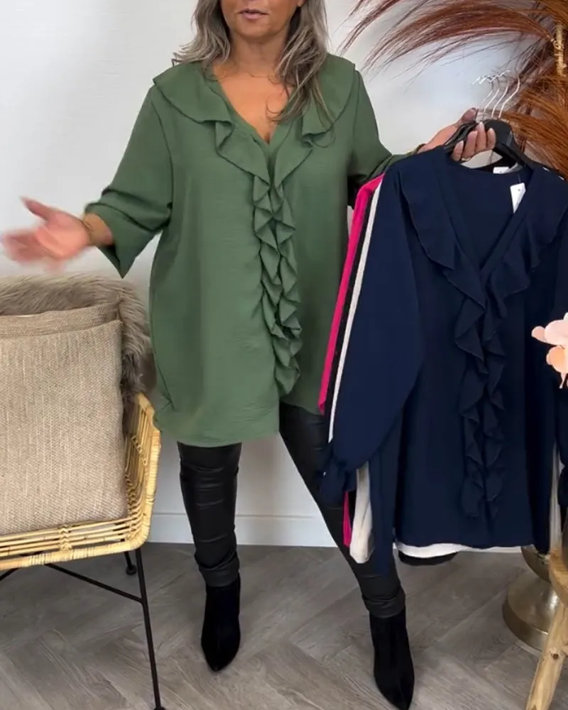 Ruffle Solid Color Elegant Top
