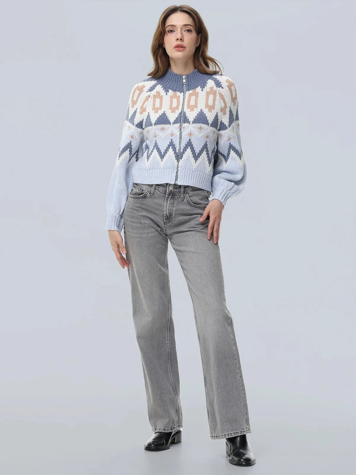 Victoria Fair Isle Zip Bomber Jacket