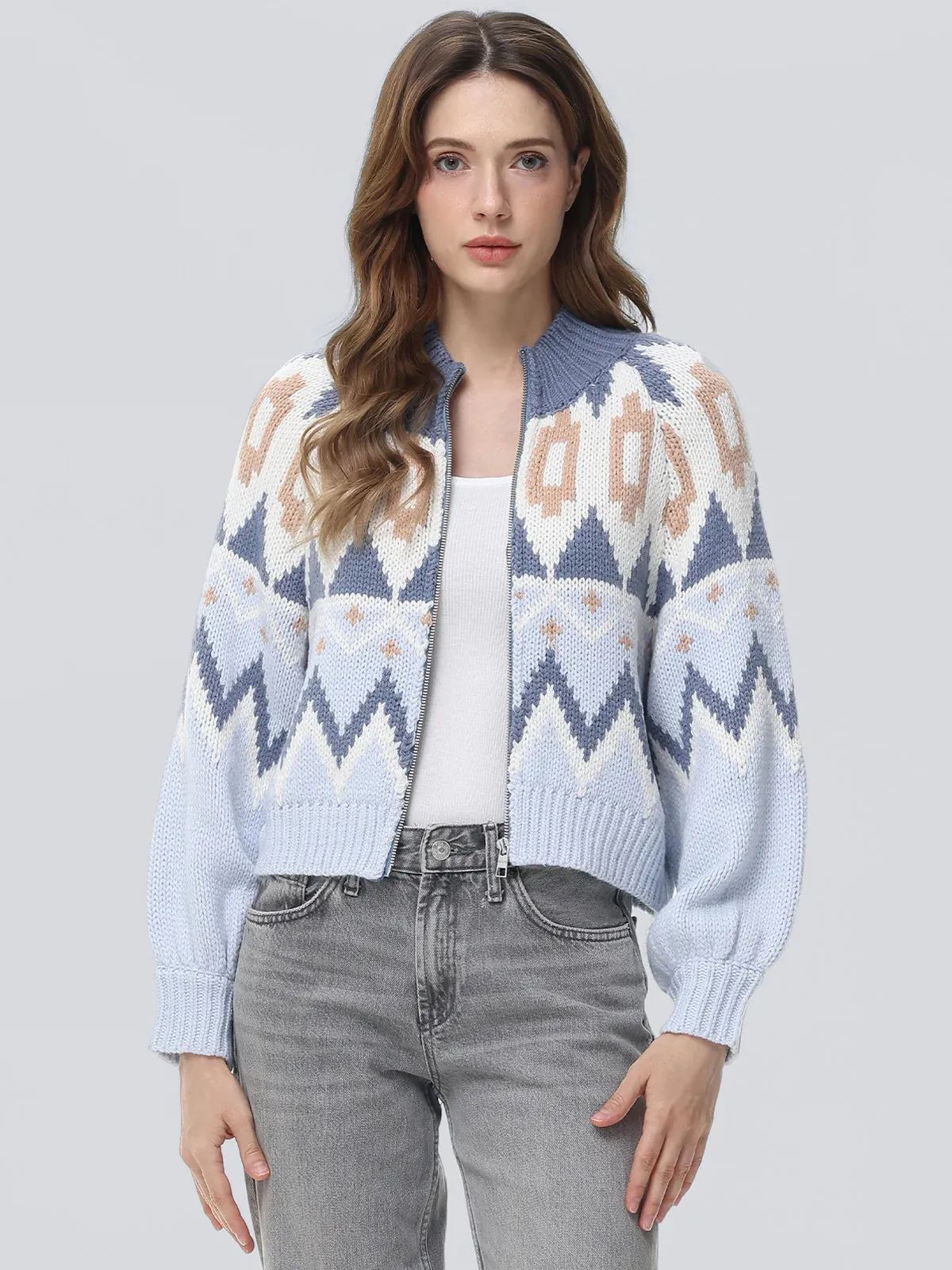 Victoria Fair Isle Zip Bomber Jacket