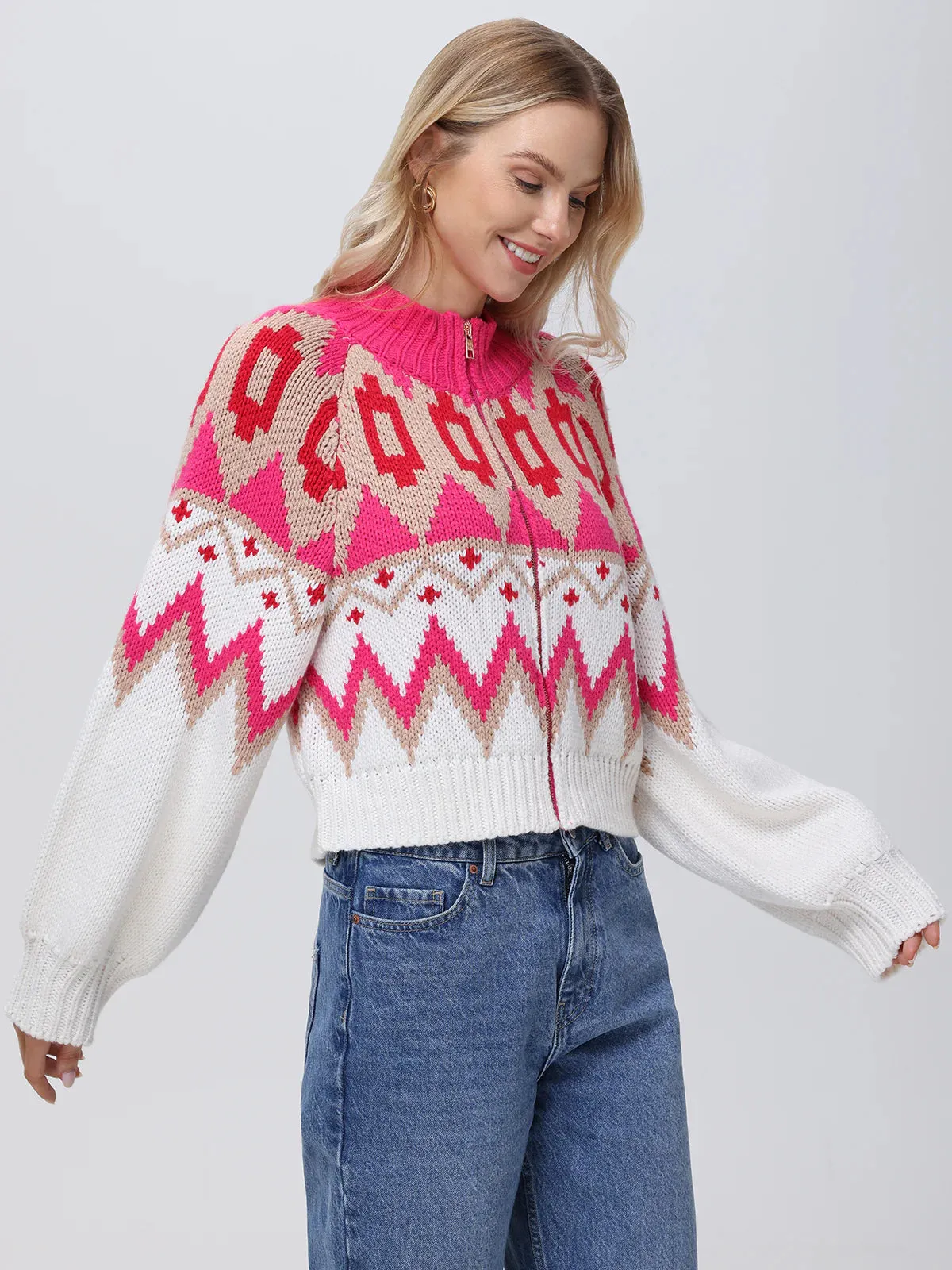 Victoria Fair Isle Zip Bomber Jacket