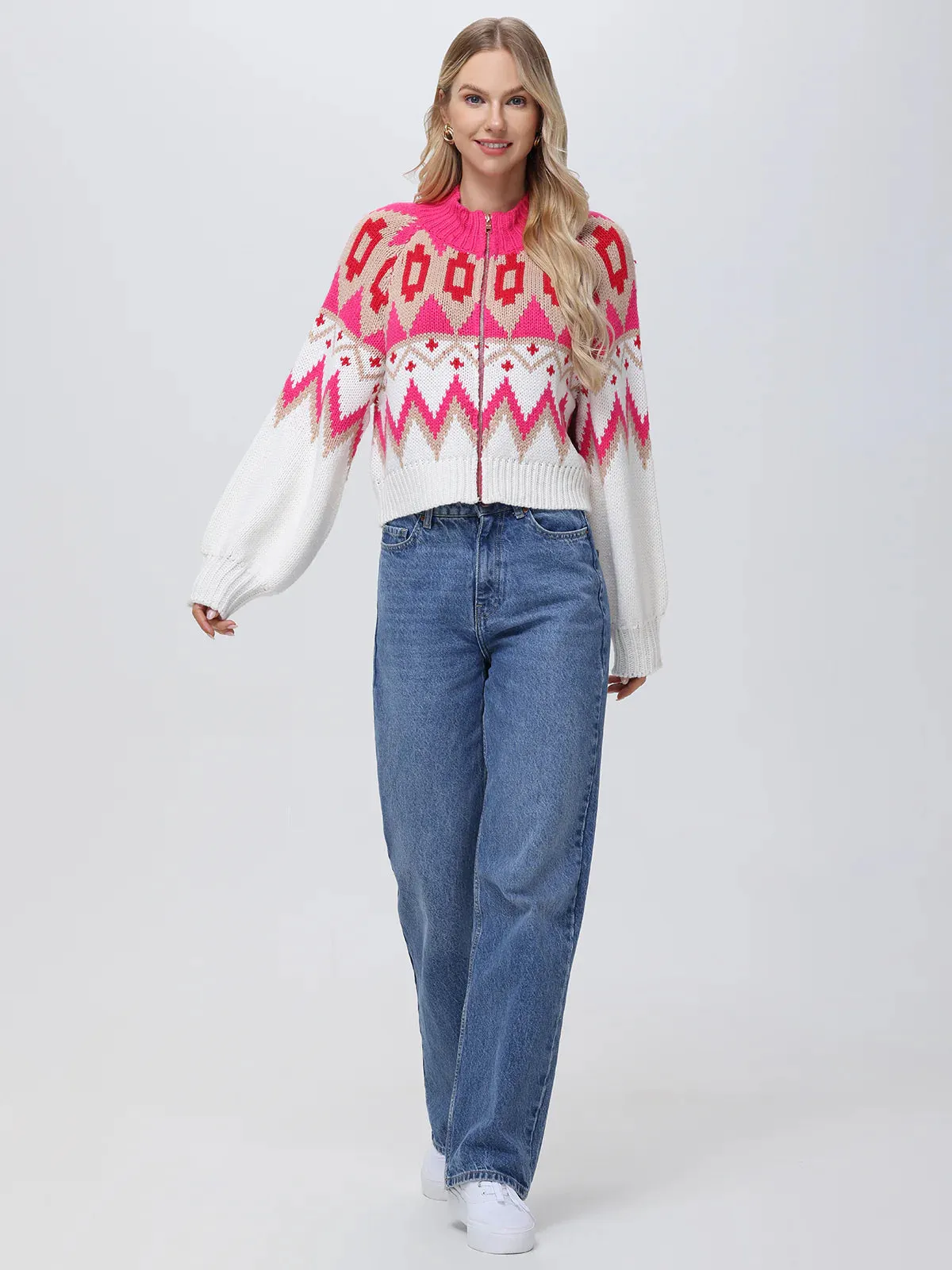 Victoria Fair Isle Zip Bomber Jacket