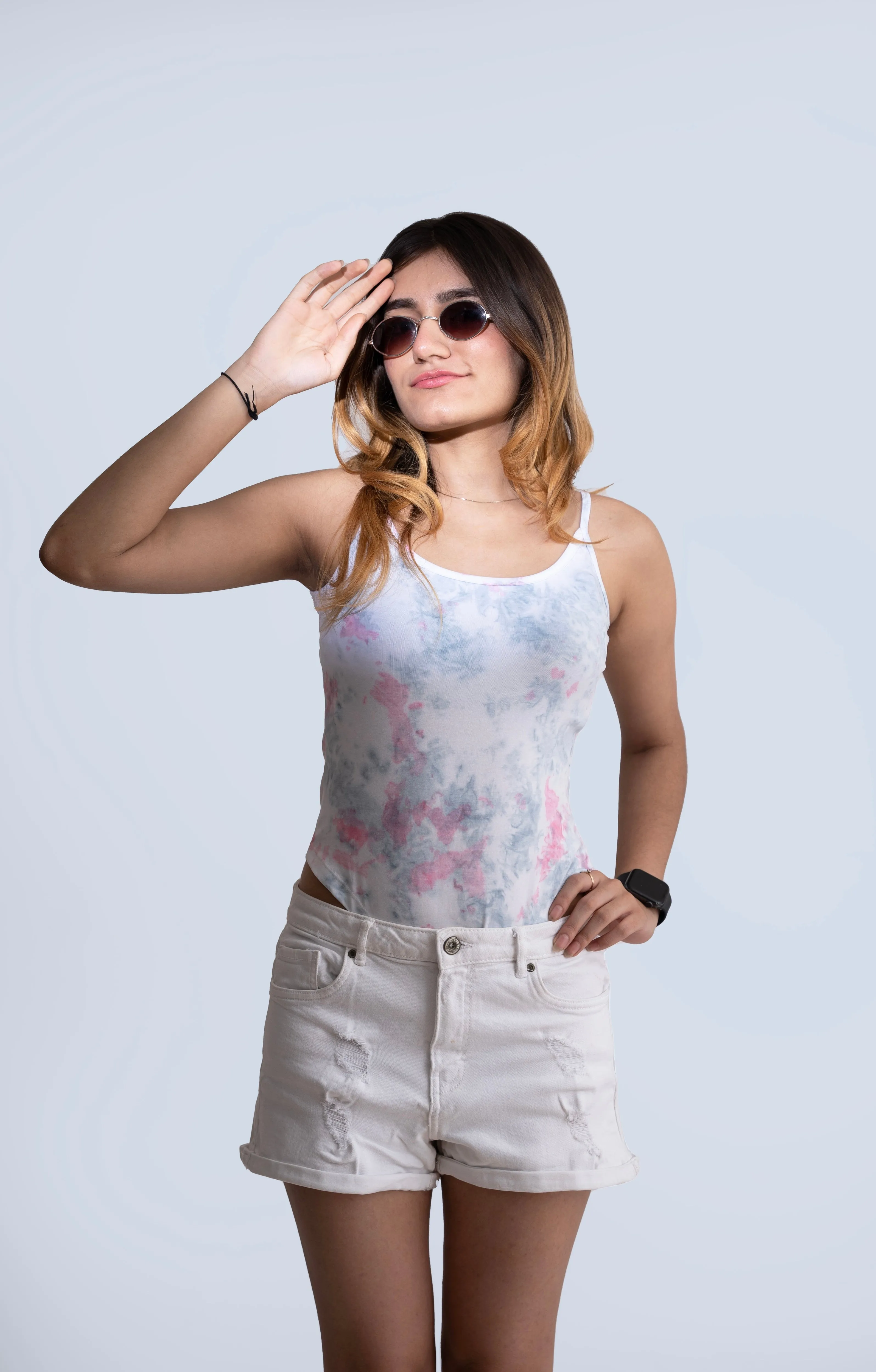 Women's Pink Tie Die Stretchable Body Suit