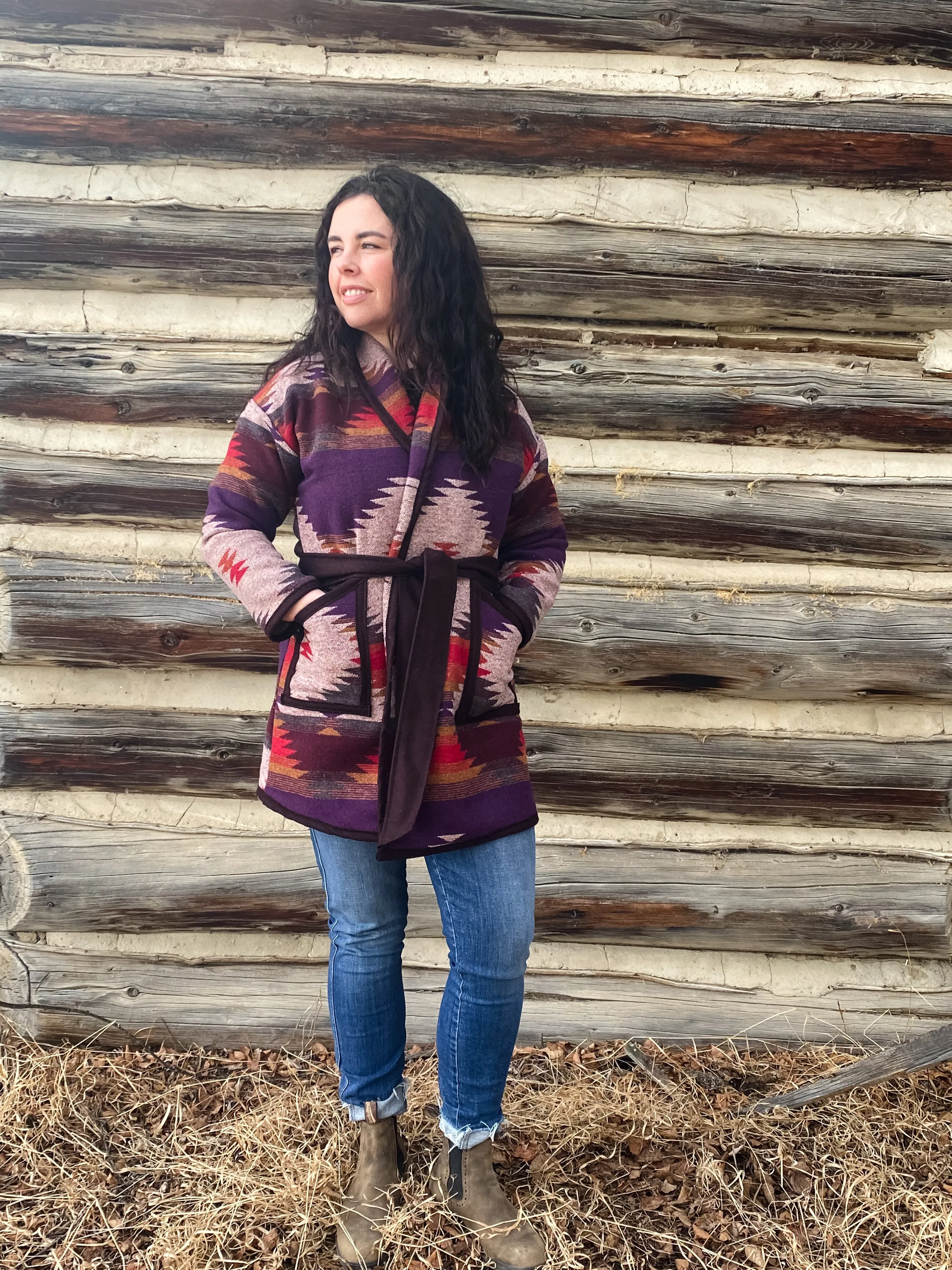 Wool Blend Cardigan Coat // Plum