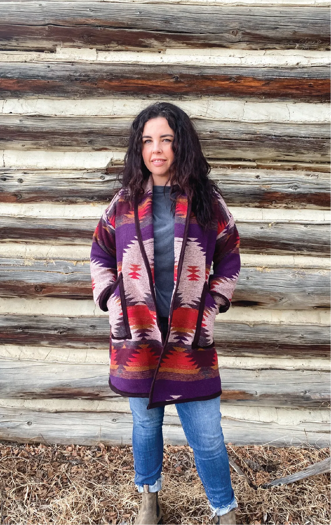 Wool Blend Cardigan Coat // Plum