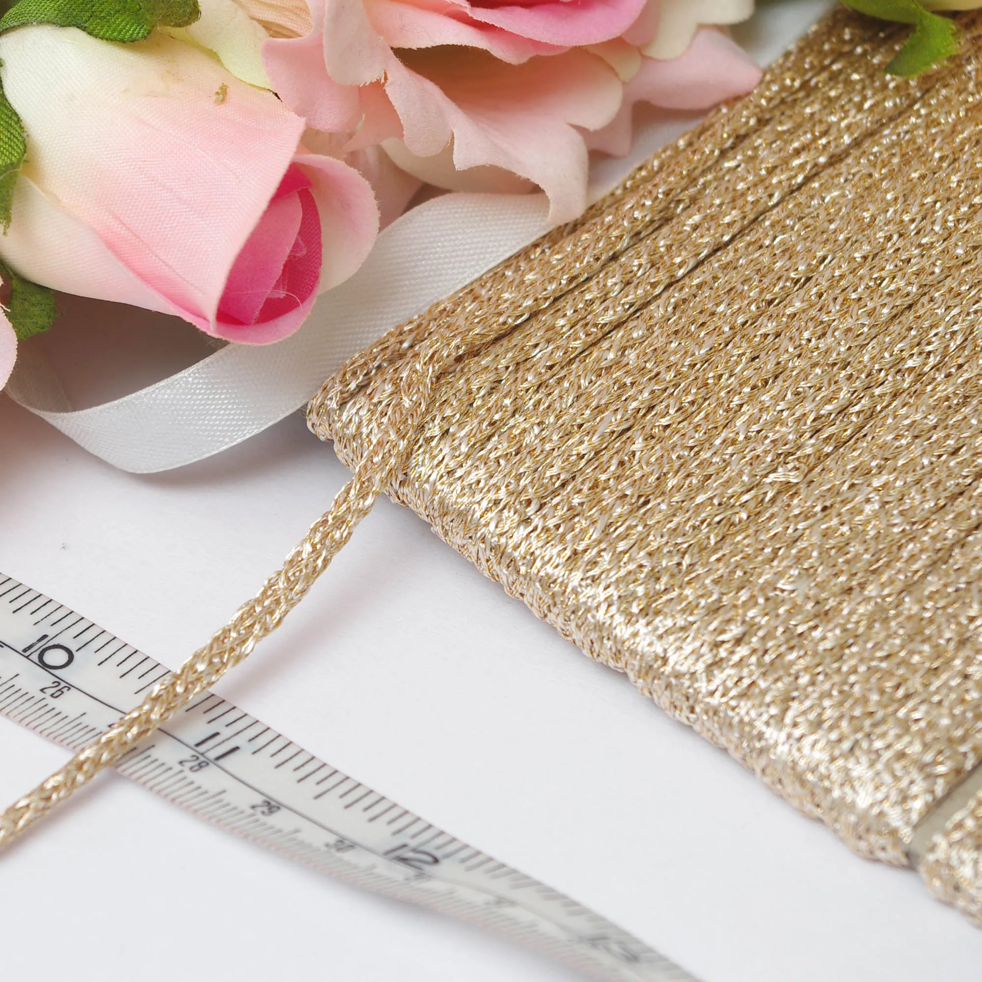 Zari Rose Gold Rope Style Lace Braided Trim By The Meter