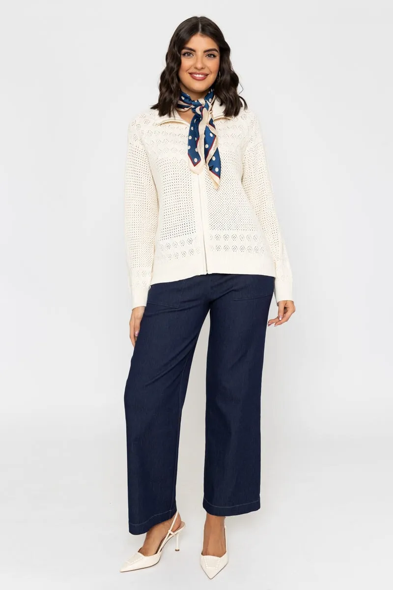 Zip Front Cardigan in Ecru